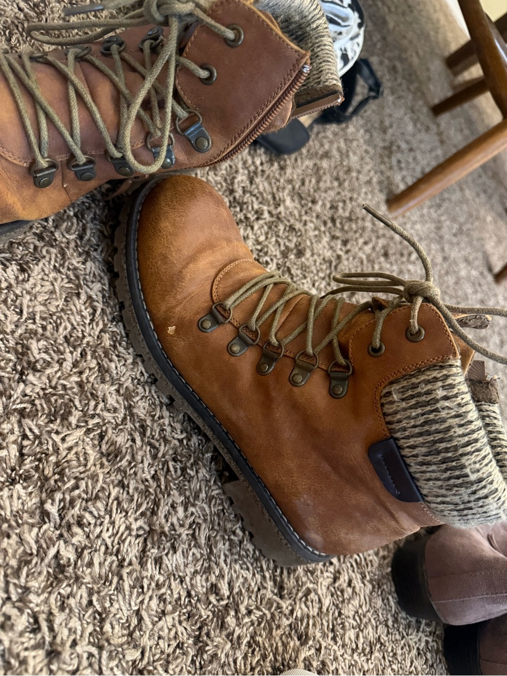 Brown Leather Boots with Knit Collar